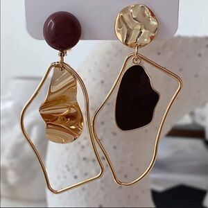 14k Gold Plated Organic Shape Dangle Hoop Earrings